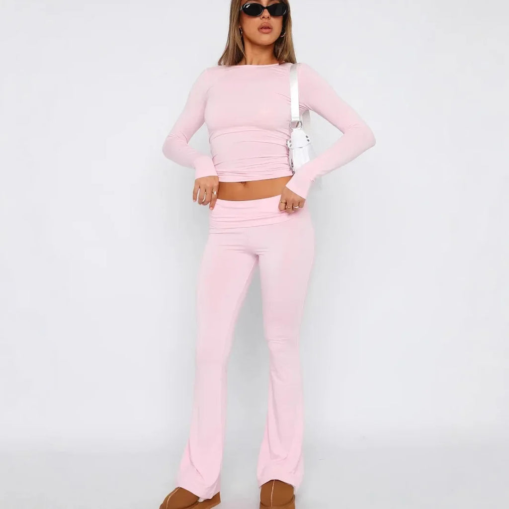Womens Long Sleeve and Flared Pants Lounge Set