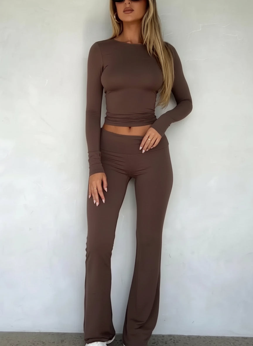 Womens Long Sleeve and Flared Pants Lounge Set
