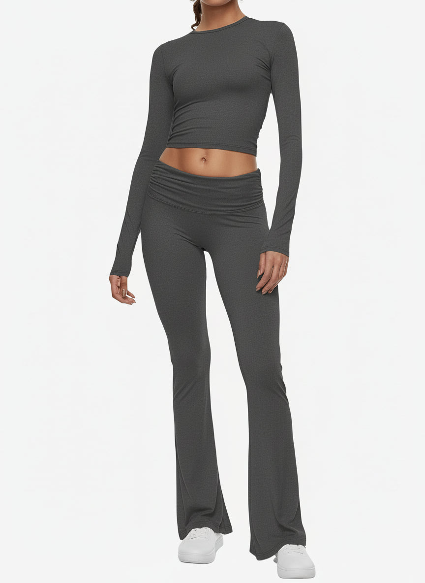 Womens Long Sleeve and Flared Pants Lounge Set