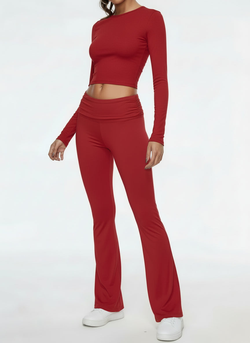 Womens Long Sleeve and Flared Pants Lounge Set