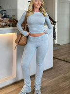 Womens Long Sleeve and Flared Pants Lounge Set